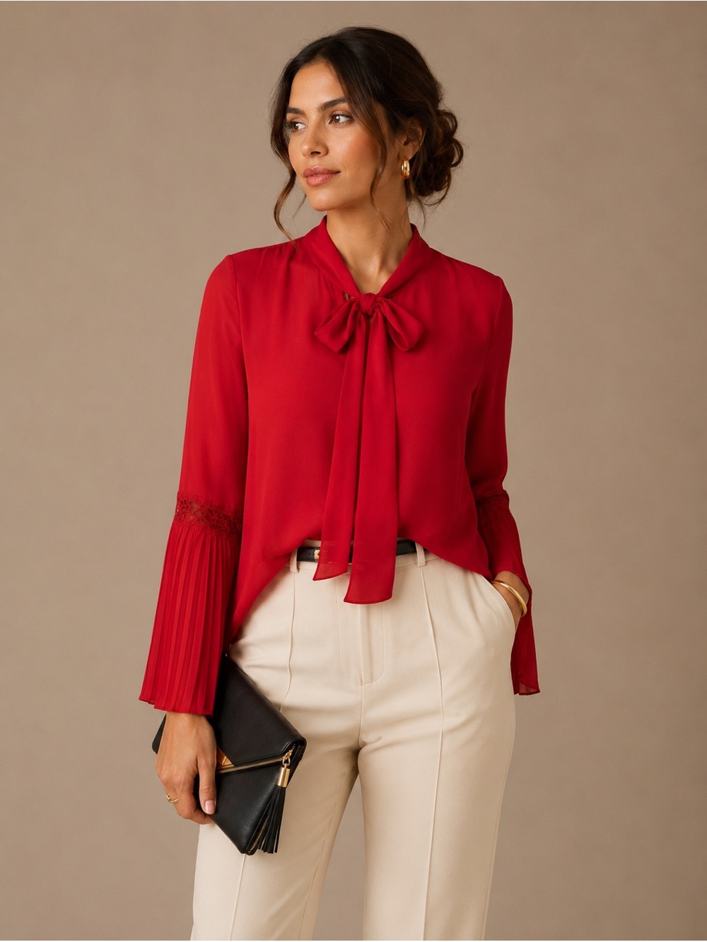 Cato Est. 1946 Red Bow Drop and accordion bell sleeves
Blouse/ Top Size L